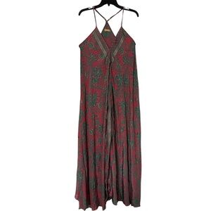 Red and Green Halter Maxi Sundress for Resort Wear